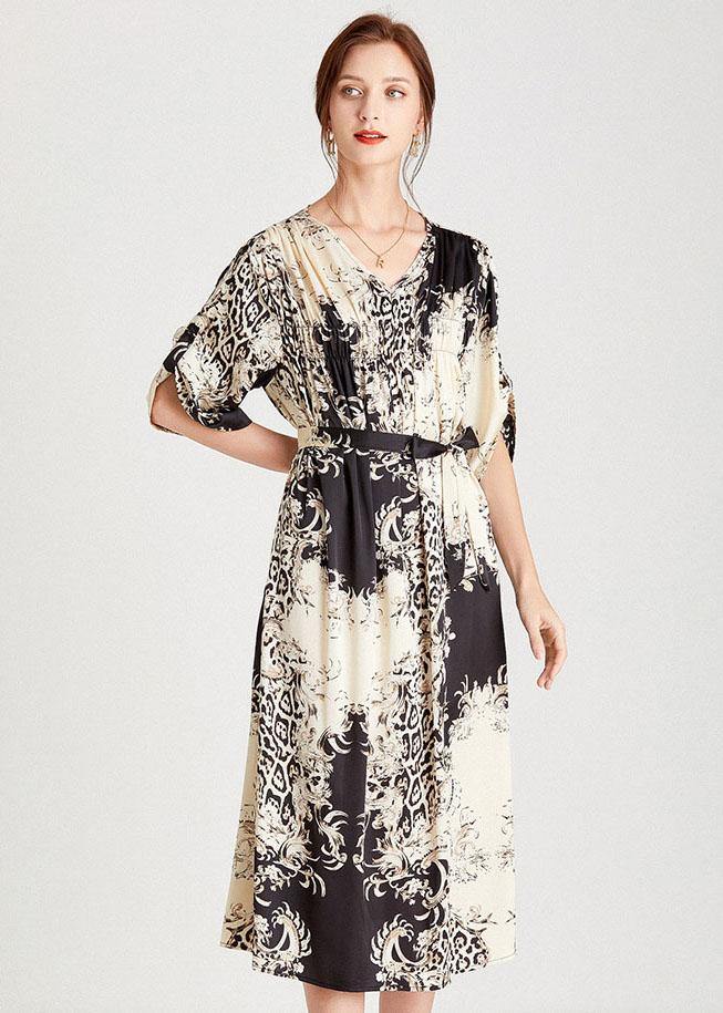Beautiful Black White Print Loose Tie waist A Line Summer Dresses