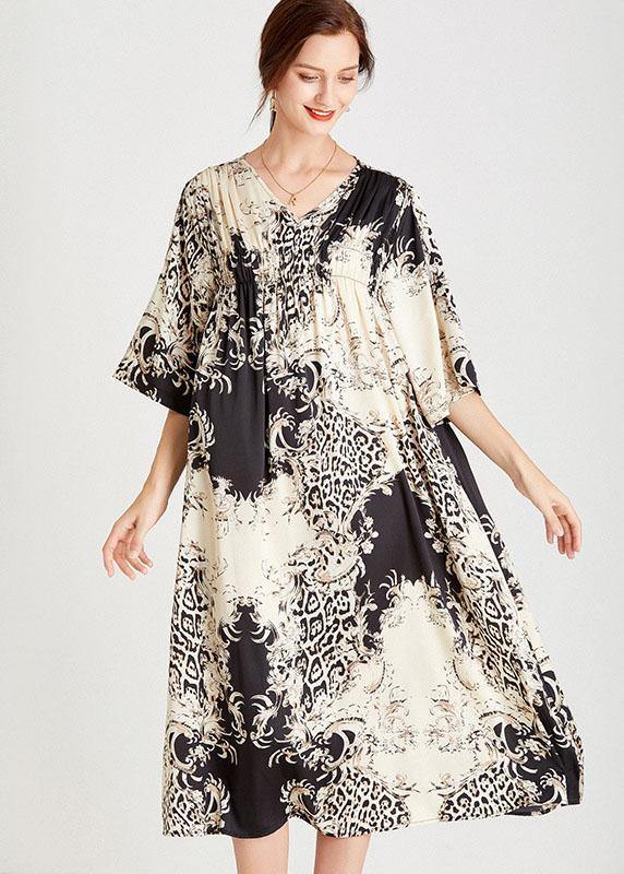 Beautiful Black White Print Loose Tie waist A Line Summer Dresses - Image 2