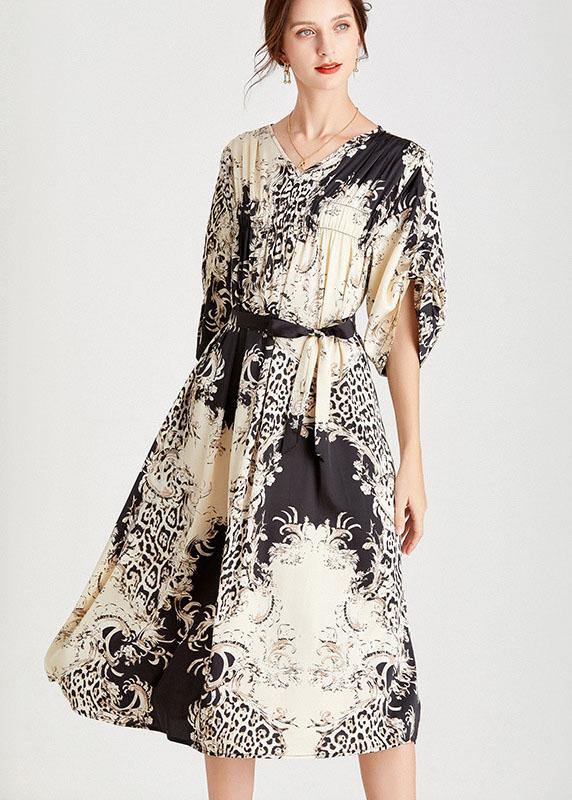 Beautiful Black White Print Loose Tie waist A Line Summer Dresses - Image 3