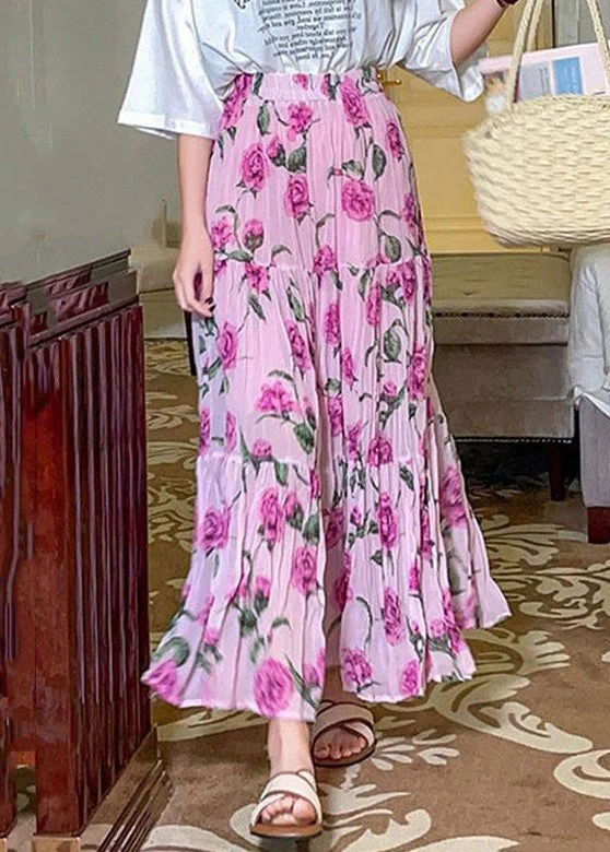 Beautiful Black Wrinkled Print Patchwork Chiffon Skirts Summer - Image 3
