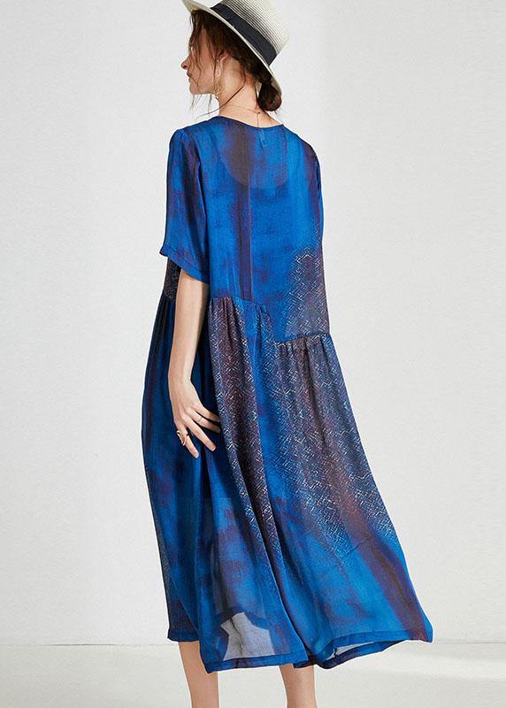 Beautiful Blue O-Neck Patchwork Summer Dresses Half Sleeve - Image 4