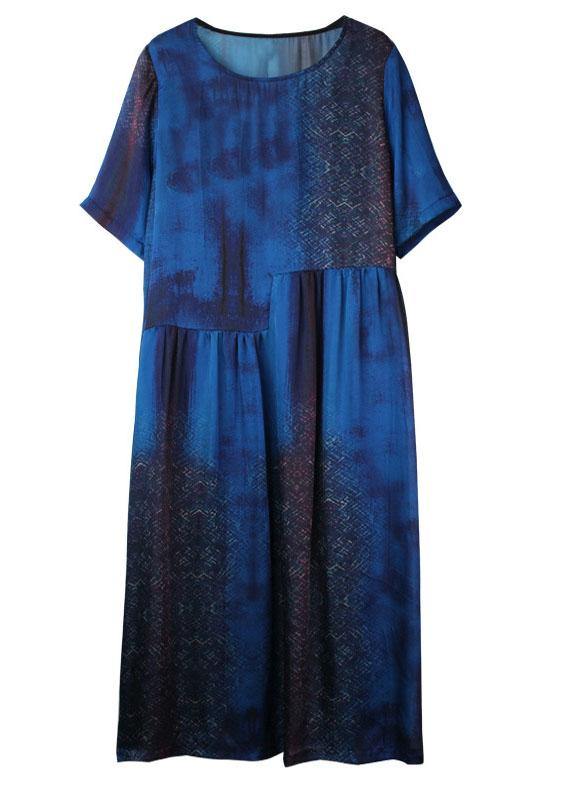 Beautiful Blue O-Neck Patchwork Summer Dresses Half Sleeve - Image 5