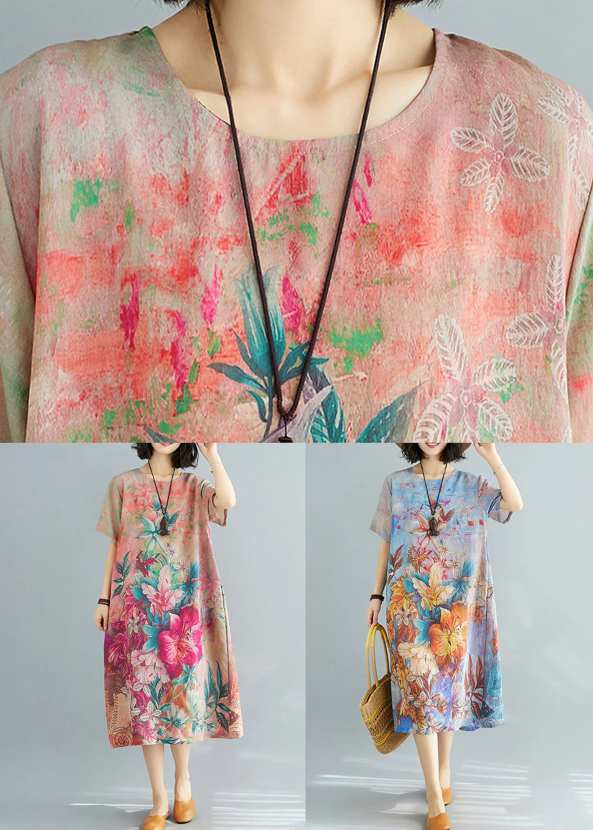 Beautiful Blue O Neck Print Cotton Dresses Summer - Image 5