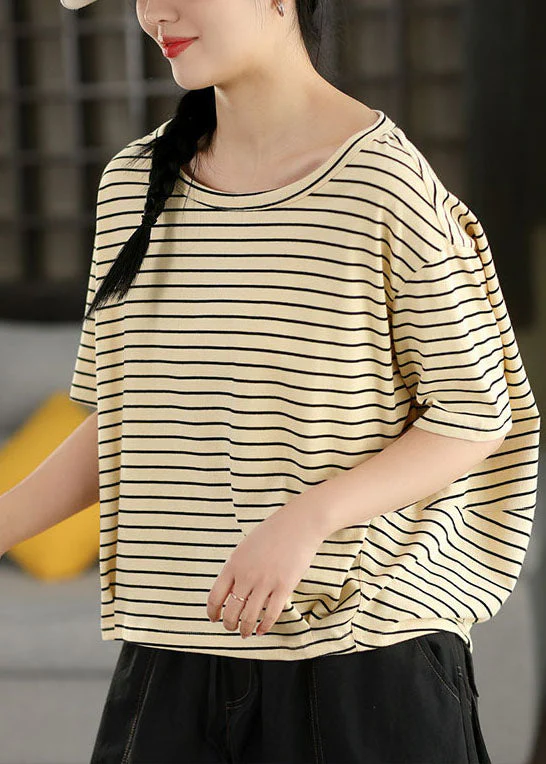 Beautiful Blue O Neck Striped Plus Size Linen Top Summer - Image 3