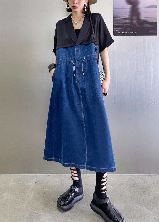 Beautiful Blue Patchwork Peter Pan Collar Vacation Dresses Summer