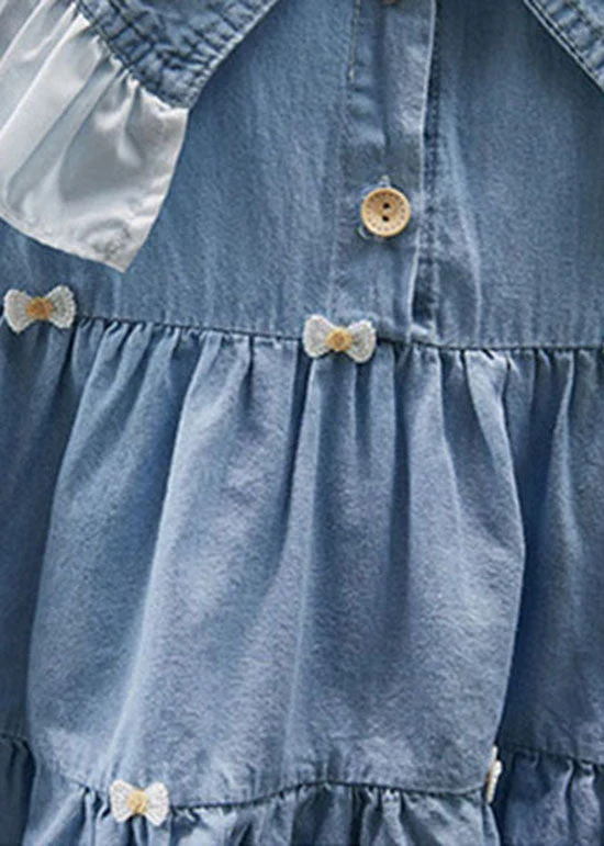 Beautiful Blue Ruffled Patchwork Denim Kids Girls Long Dress Summer - Image 4