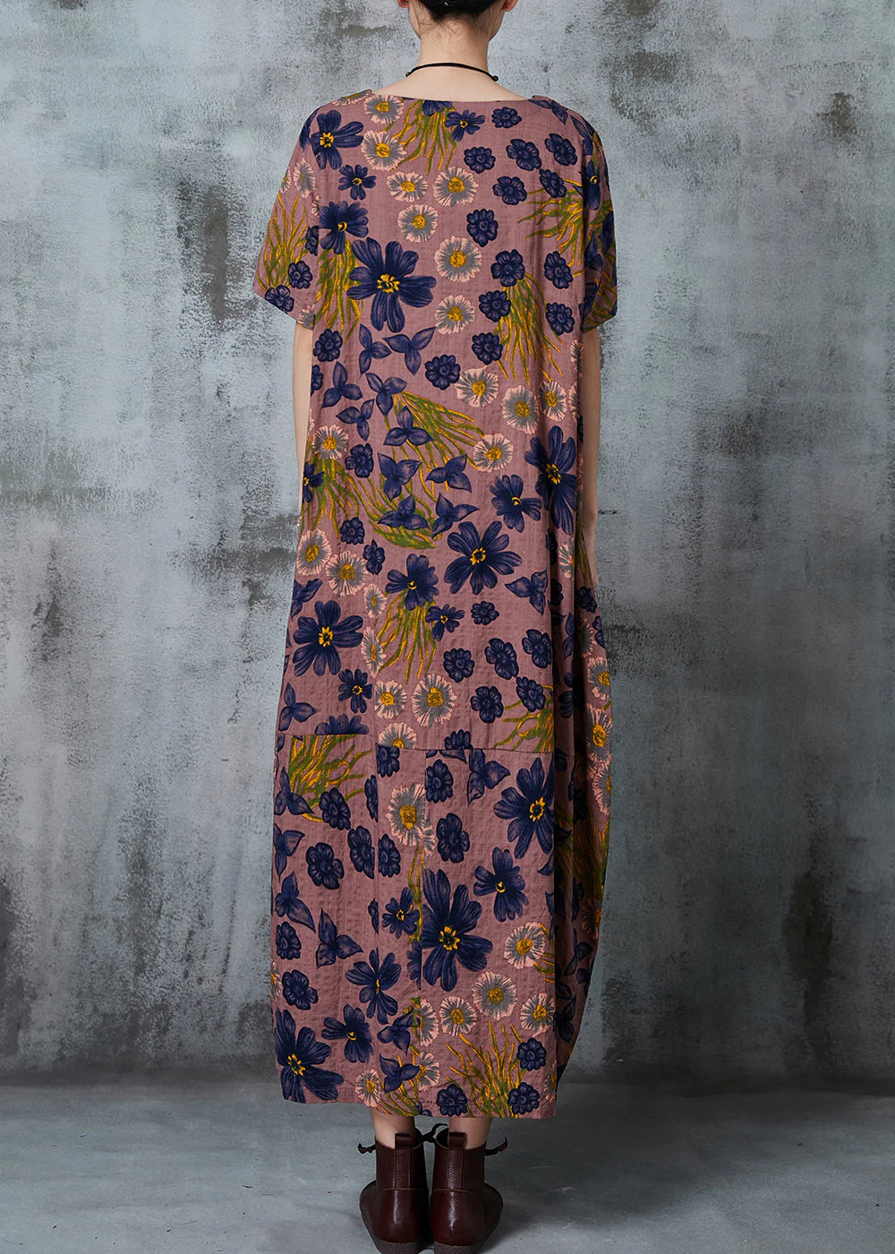 Beautiful Brown Print Pockets Cotton Holiday Dress Summer - Image 4