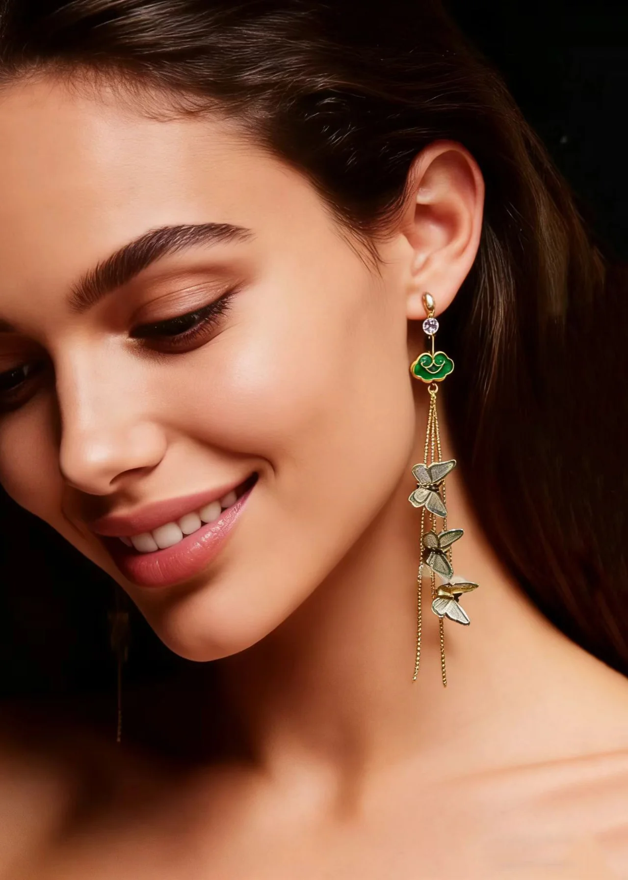Beautiful Butterfly Design Tassels Long Drop Earrings - Image 2