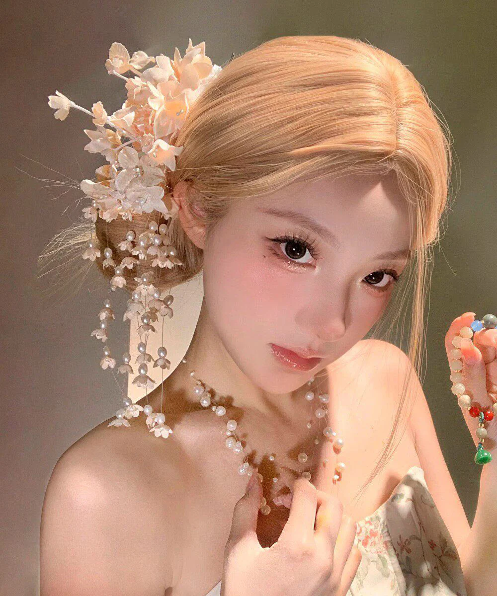 Beautiful Champagne Alloy Pearl Lily Of The Valley Tassel Hairpin - Image 3