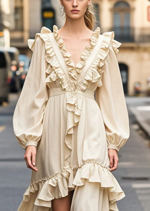 Beautiful Champagne Color Ruffled Side Open Party Dress Spring - Image 2