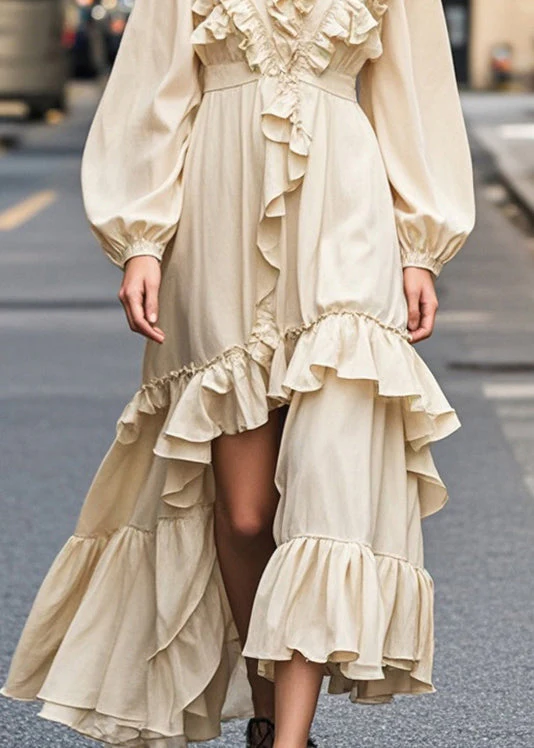 Beautiful Champagne Color Ruffled Side Open Party Dress Spring - Image 4