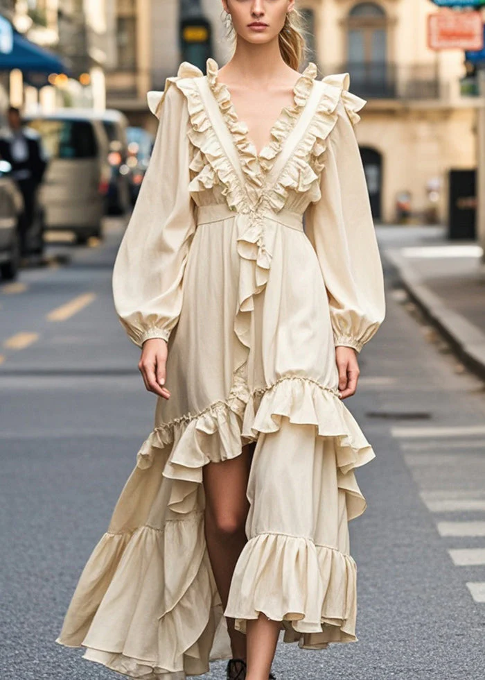 Beautiful Champagne Color Ruffled Side Open Party Dress Spring - Image 5