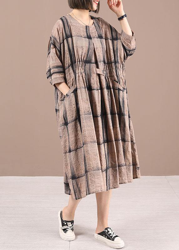 Beautiful Chocolate Plaid Cotton Cinched Summer Holiday Dress - Image 3