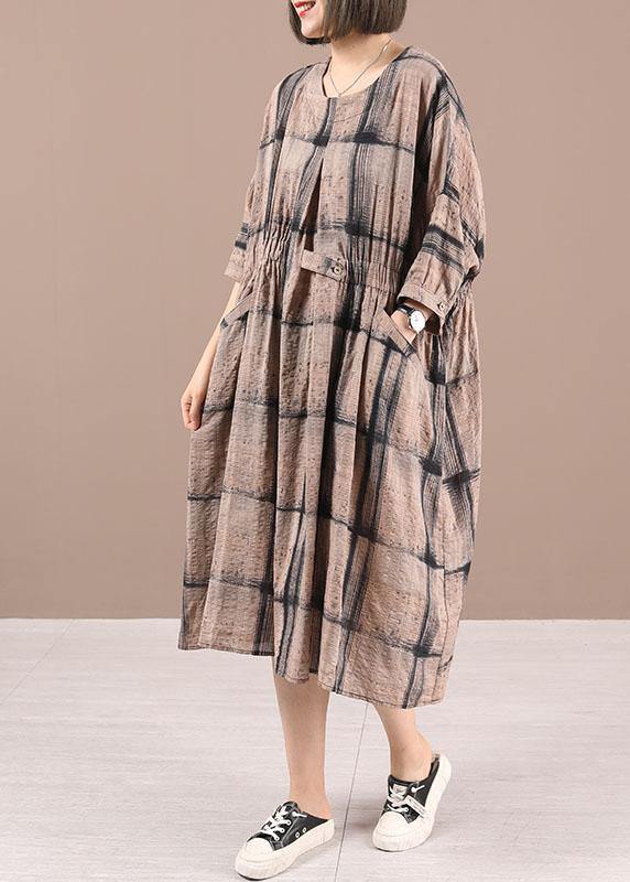 Beautiful Chocolate Plaid Cotton Cinched Summer Holiday Dress - Image 4