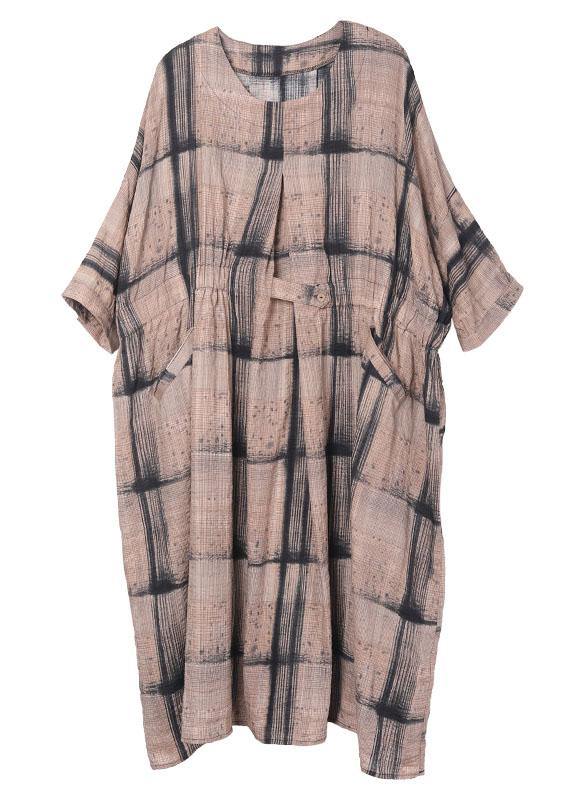 Beautiful Chocolate Plaid Cotton Cinched Summer Holiday Dress - Image 5