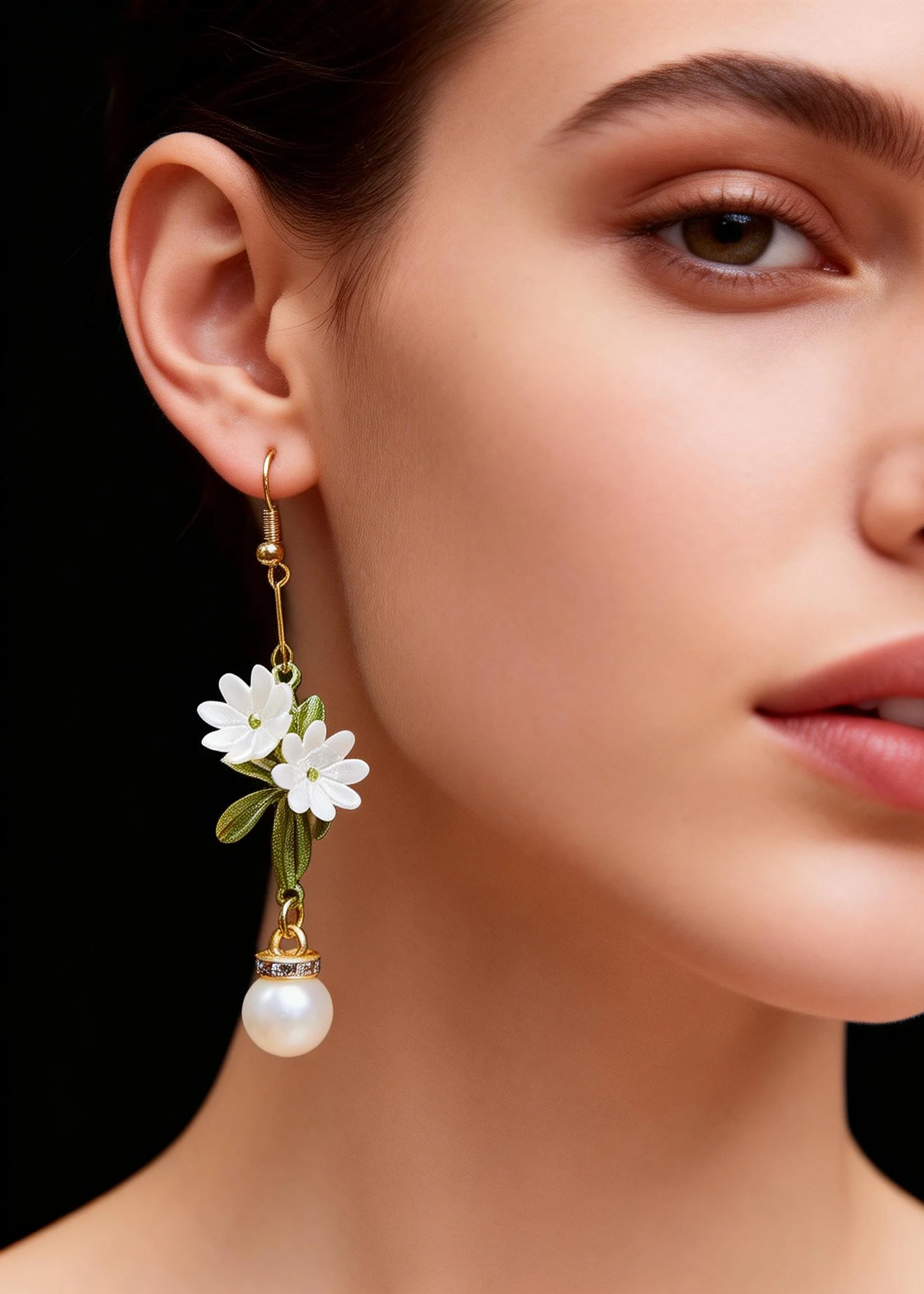 Beautiful Chrysanthemum Fine Pearl Drop Earrings - Image 2