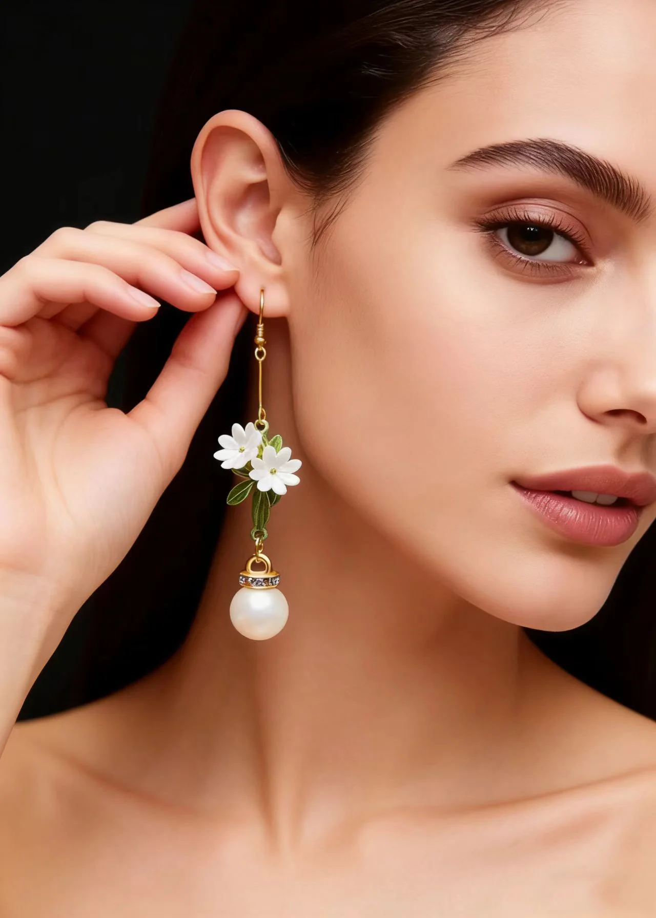 Beautiful Chrysanthemum Fine Pearl Drop Earrings - Image 3