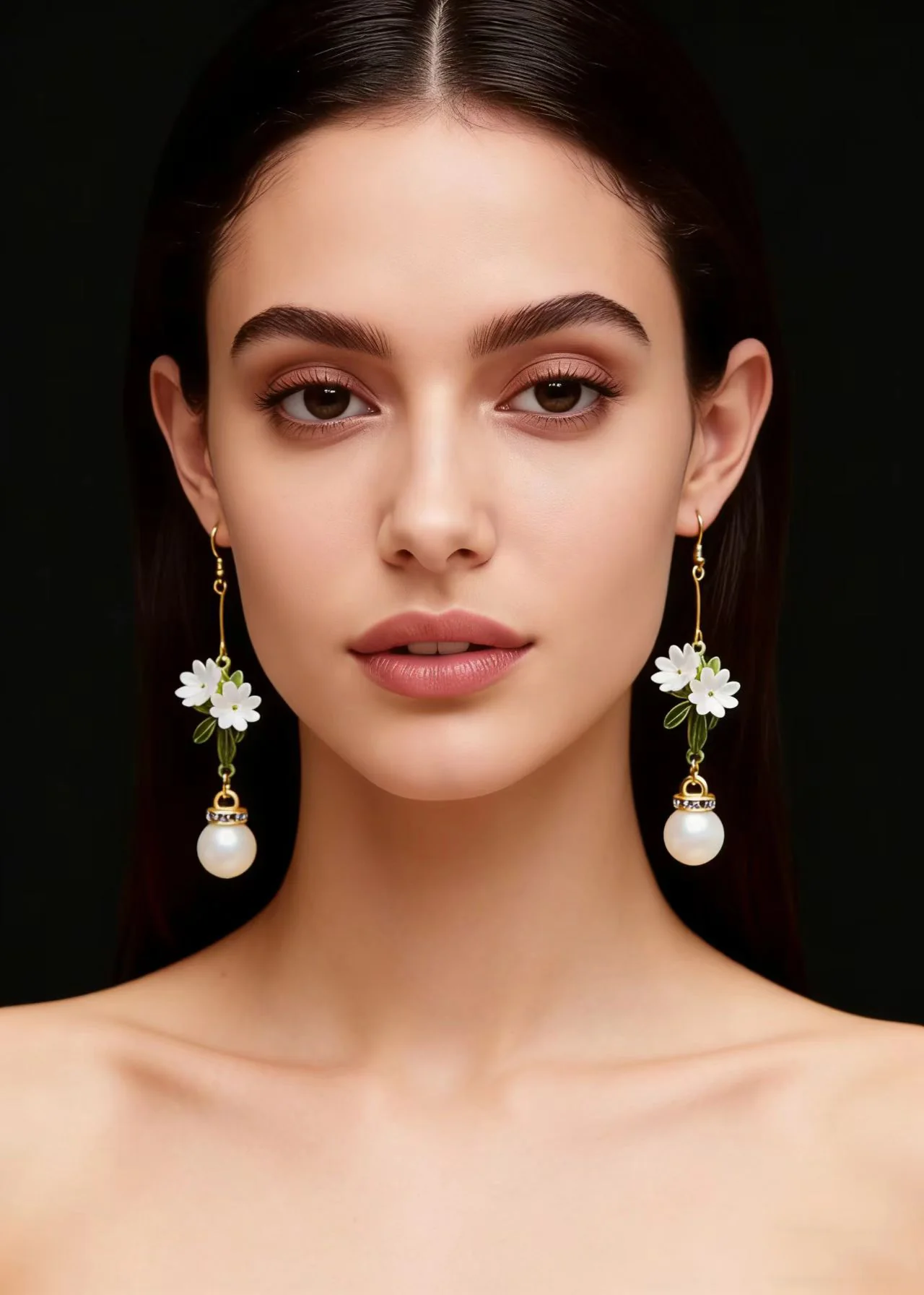 Beautiful Chrysanthemum Fine Pearl Drop Earrings - Image 4