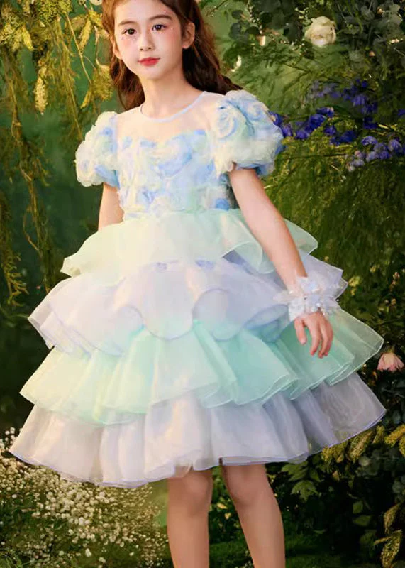 Beautiful Colorblock O-Neck Tulle Patchwork Girls Mid Dress Summer - Image 2