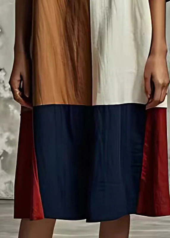 Beautiful Colorblock Oversized Patchwork Cotton Dresses Flare Sleeve - Image 5