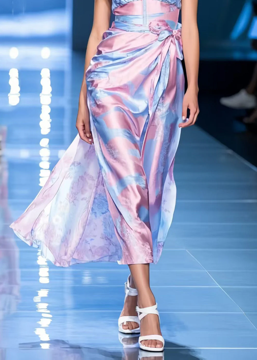 Beautiful Colorblock Print Bow Ice Silk Vestidos Strapless Dress - Image 4