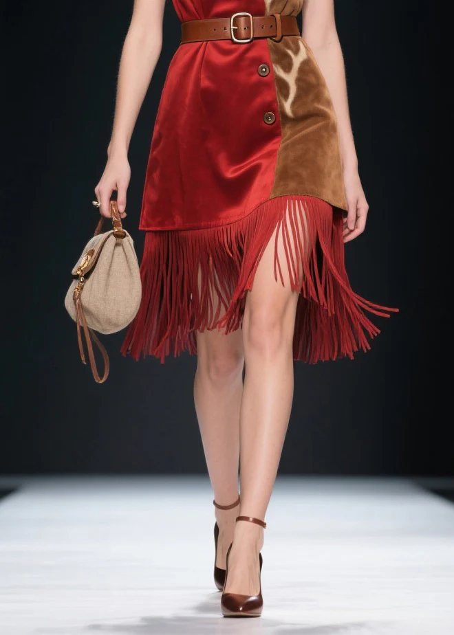 Beautiful Colorblock Tassel Patchwork Velvet Dresses Sleeveless - Image 4