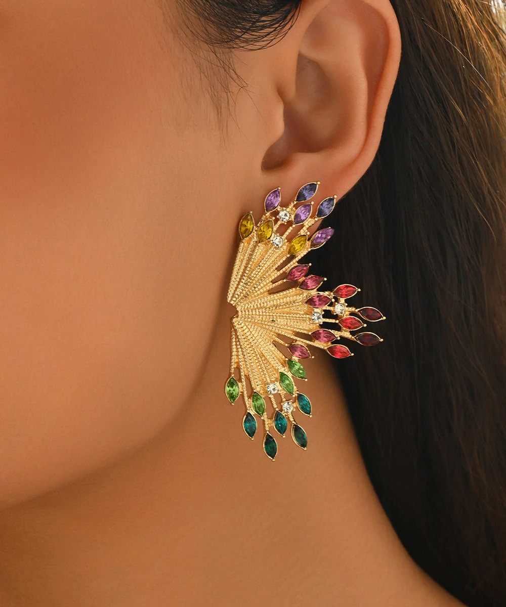 Beautiful Colorful Zircon Fan-shaped Fireworks Stud Earrings - Image 3