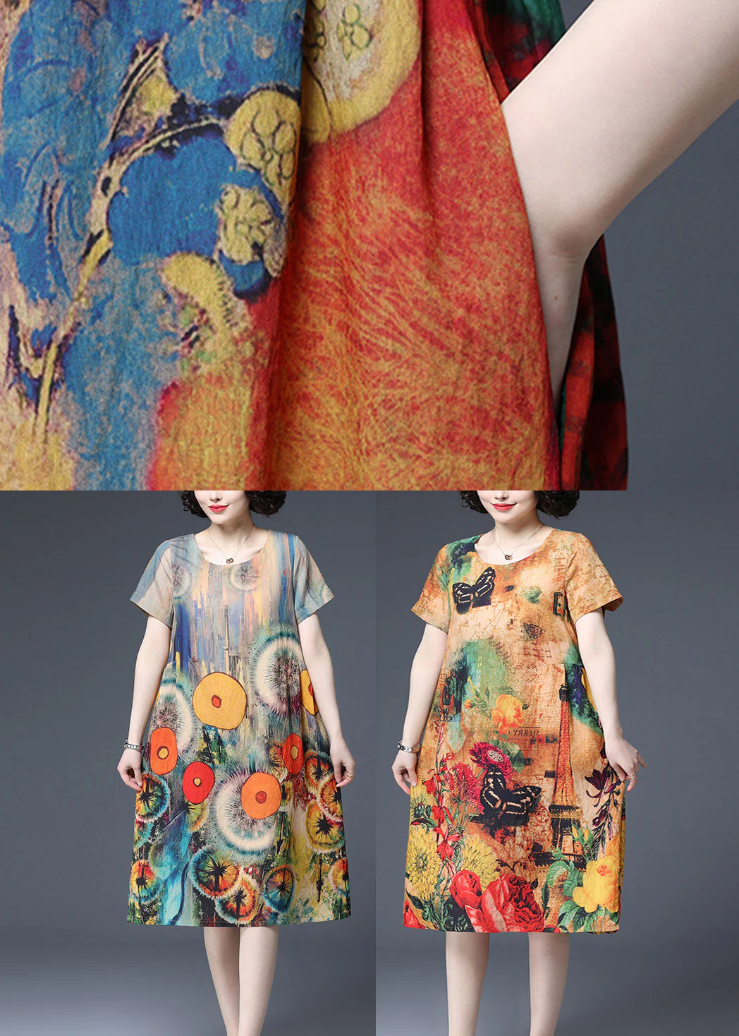 Beautiful Dot Print Pockets Cotton Dress Short Sleeve - Image 5