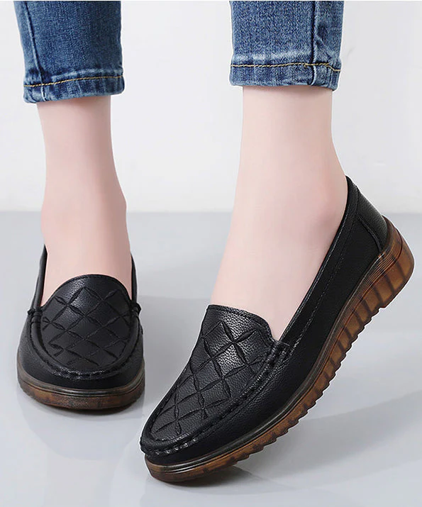 Beautiful Embroidery Flat Feet Shoes Black Cowhide Leather - Image 3