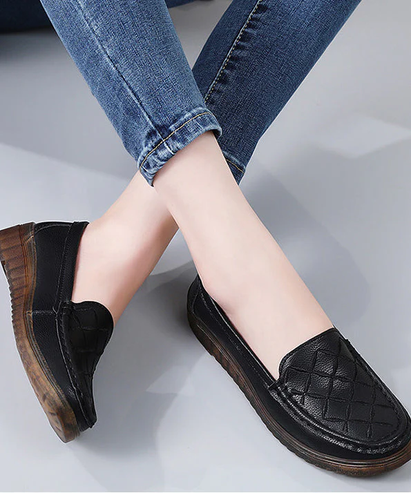 Beautiful Embroidery Flat Feet Shoes Black Cowhide Leather - Image 5