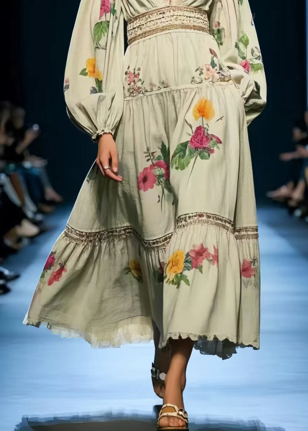 Beautiful Floral Print Cotton Holiday Dress Exra Large Hem Spring - Image 4