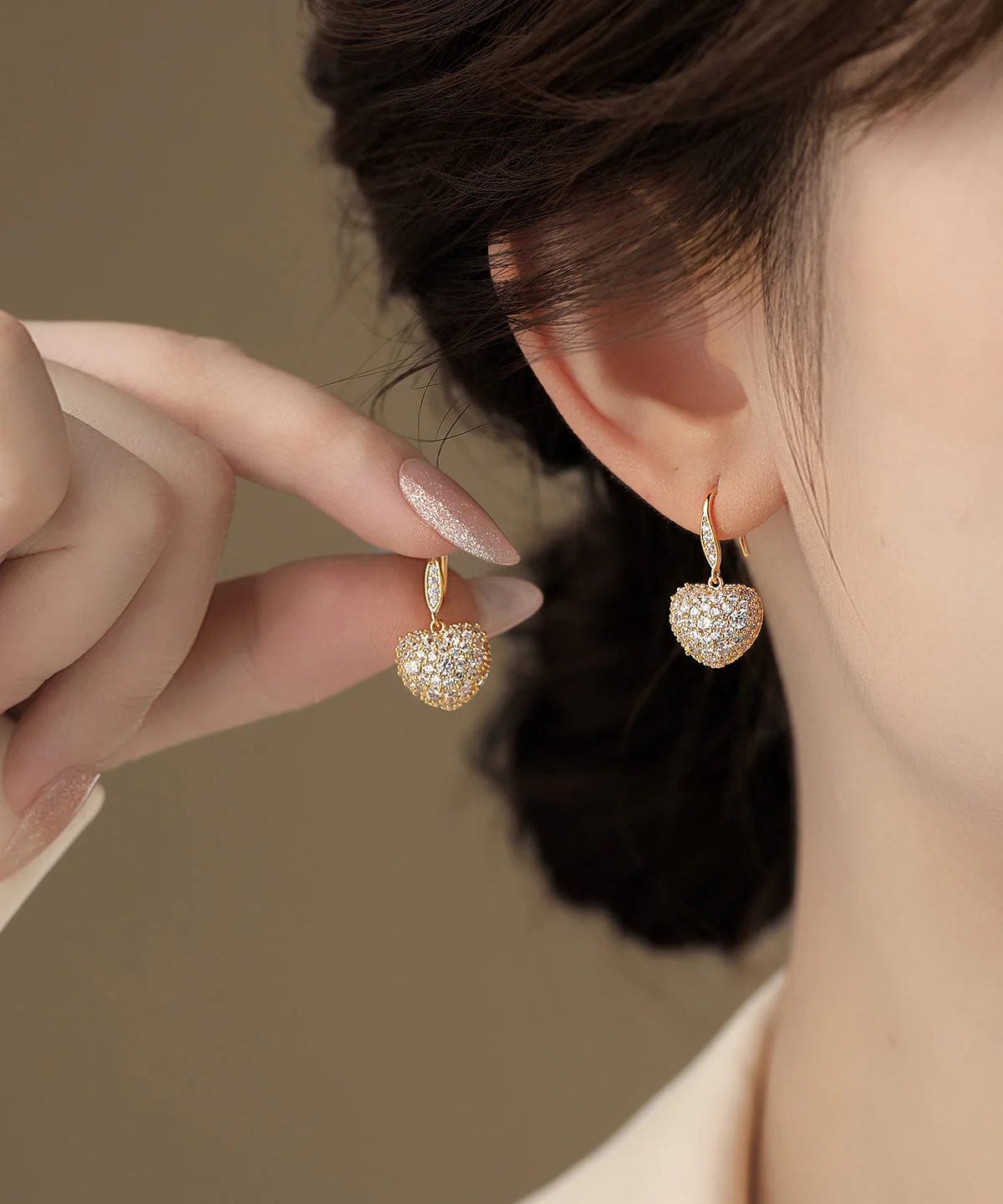 Beautiful Gold Copper Overgild Zircon Love Hoop Earrings - Image 2