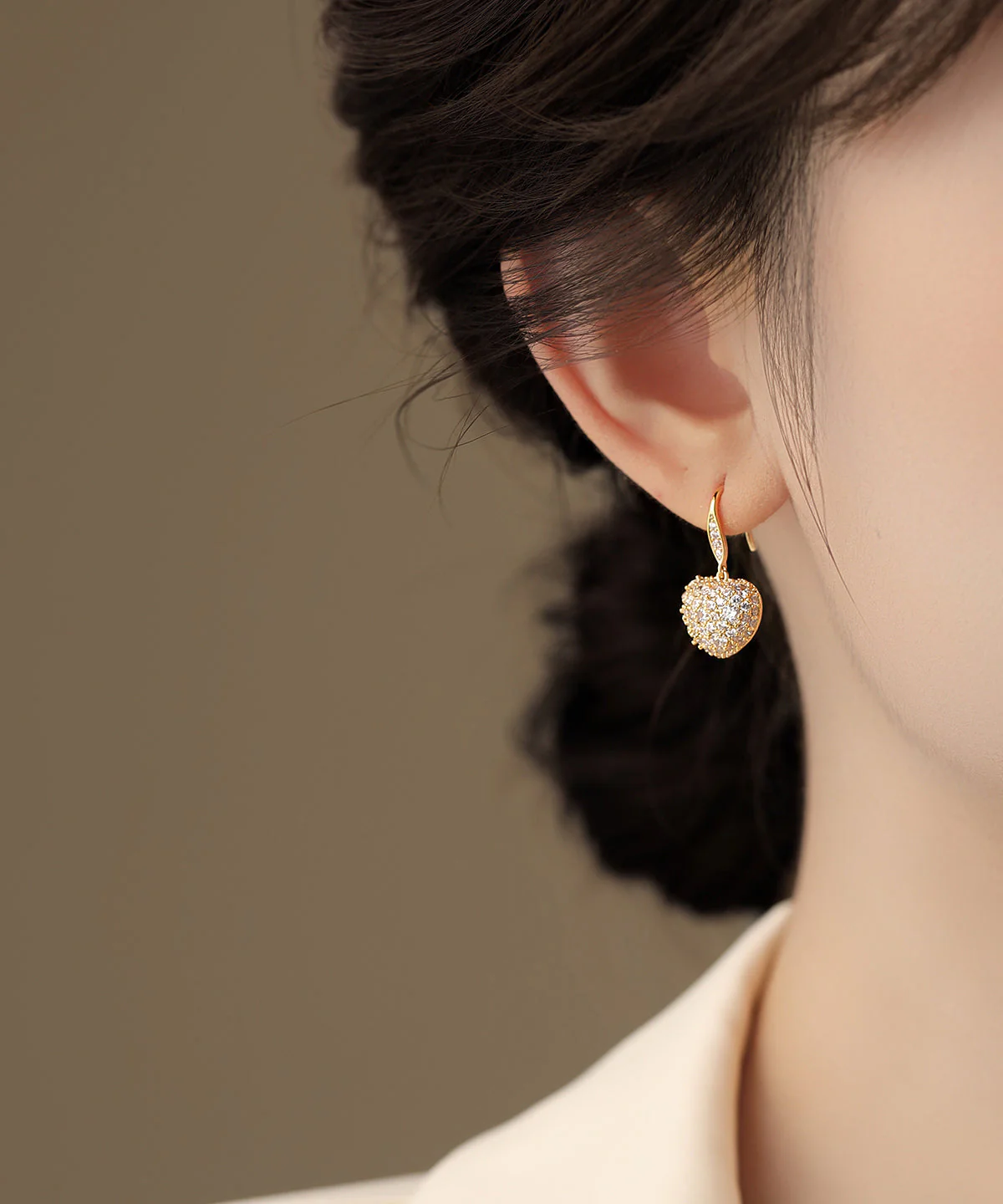 Beautiful Gold Copper Overgild Zircon Love Hoop Earrings - Image 3