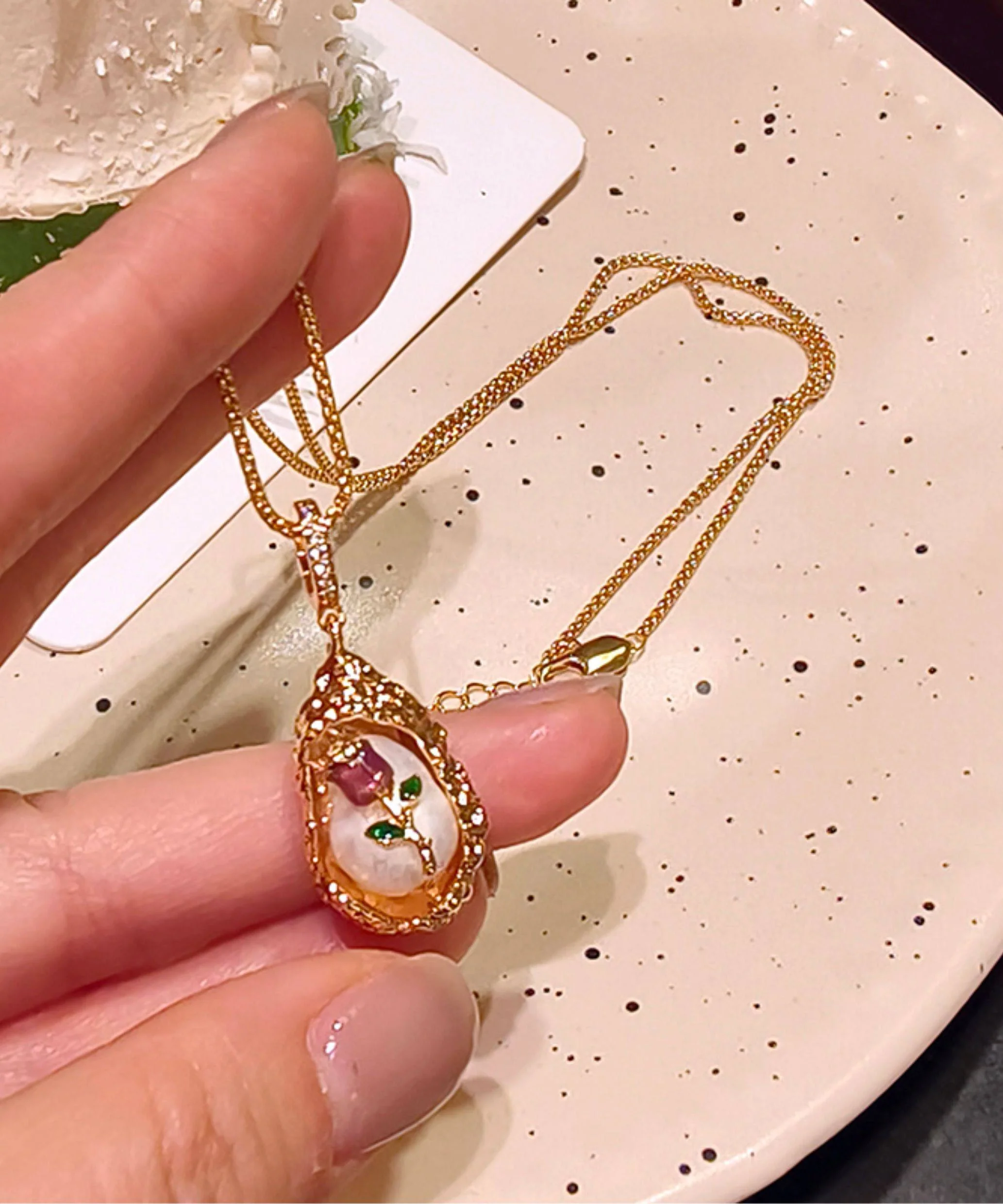 Beautiful Golden Tulip Metal Monet's Garden Pendant Necklace - Image 3