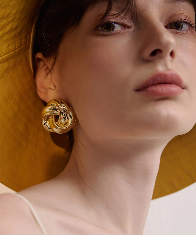 Beautiful Golden Twist Knot Metal Stud Earrings - Image 2