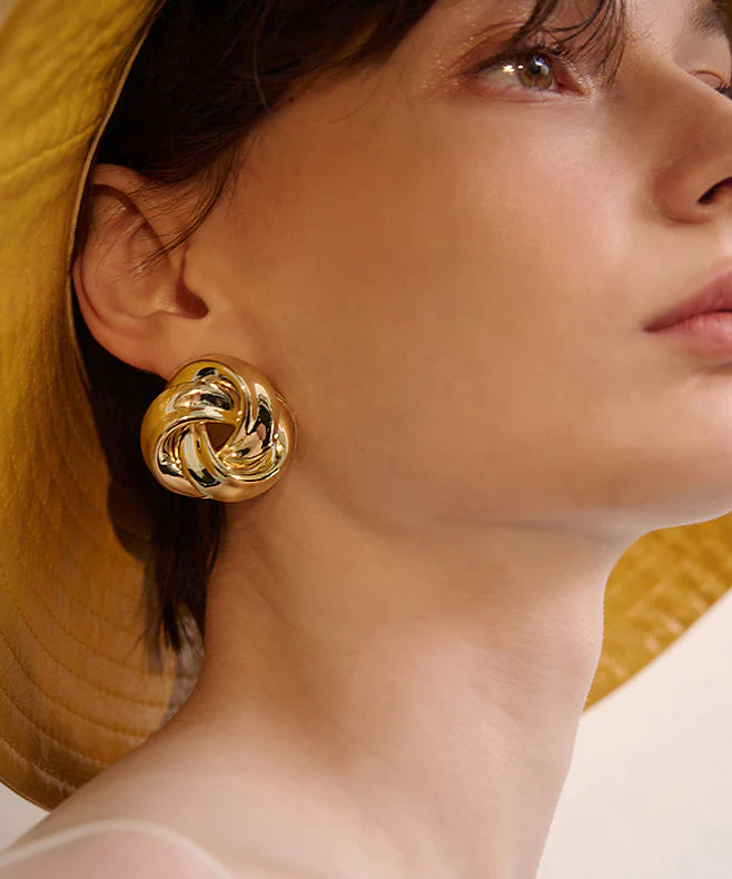 Beautiful Golden Twist Knot Metal Stud Earrings - Image 4