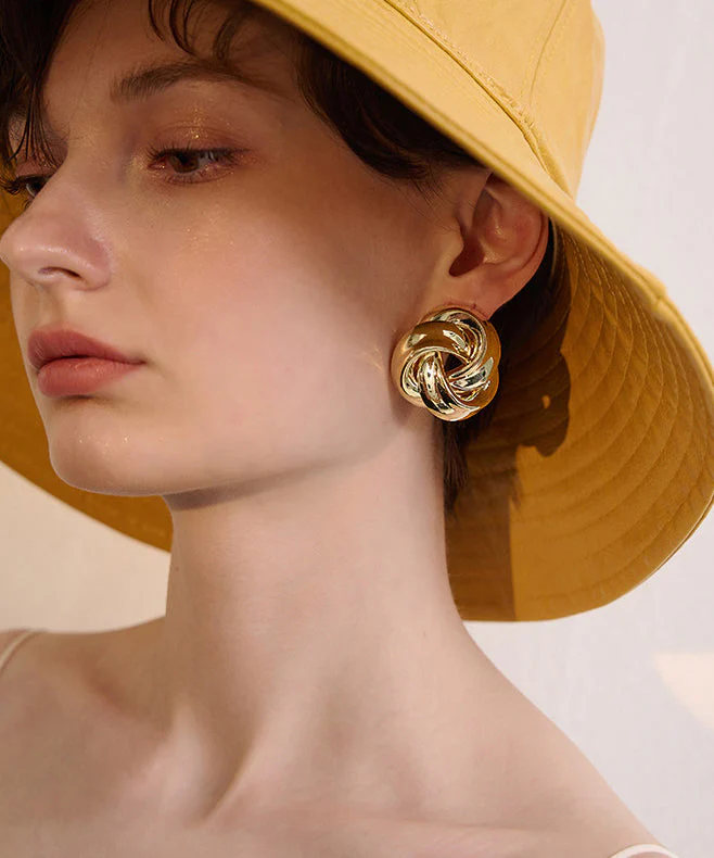 Beautiful Golden Twist Knot Metal Stud Earrings - Image 5
