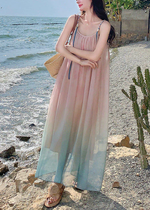 Beautiful Gradient Pink Draping Chiffon Sundress Summer - Image 3