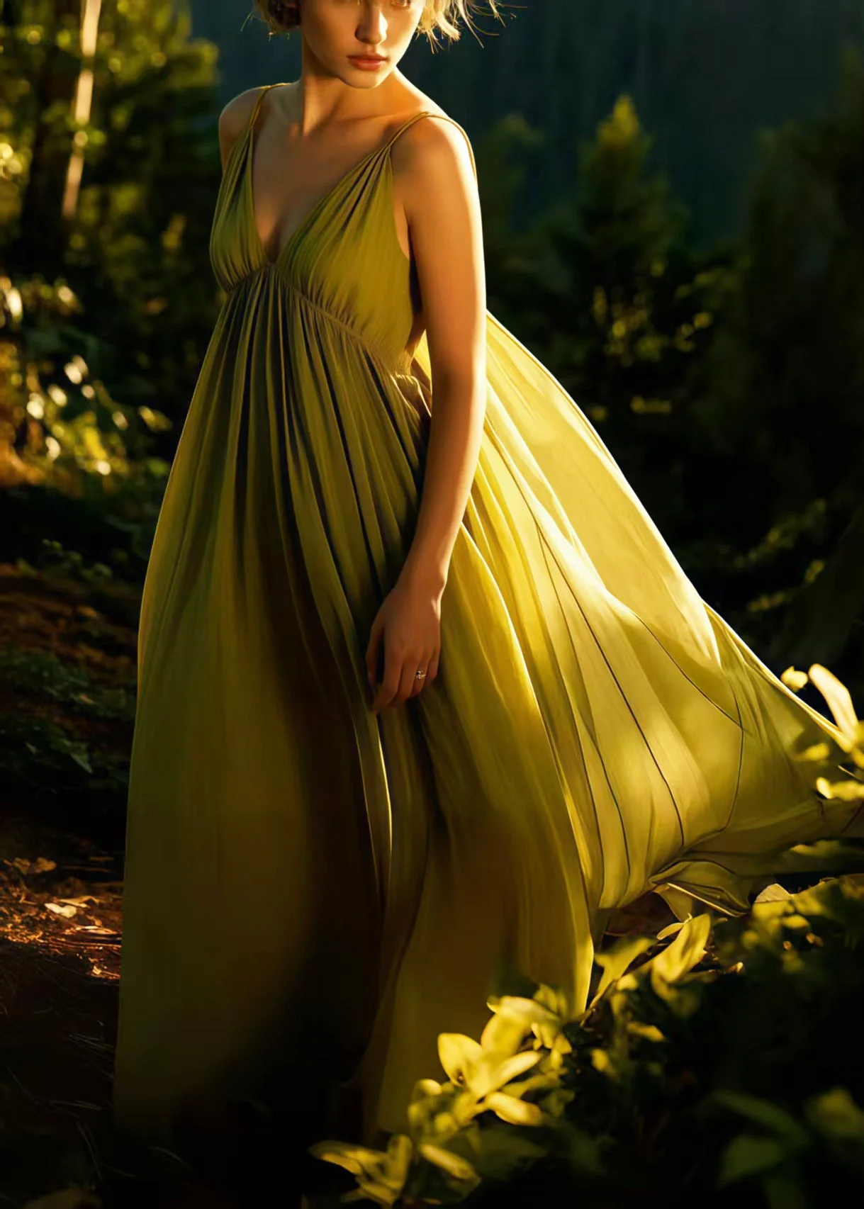 Beautiful Grass Green Exra Large Hem Chiffon Spaghetti Strap Dress Summer - Image 5