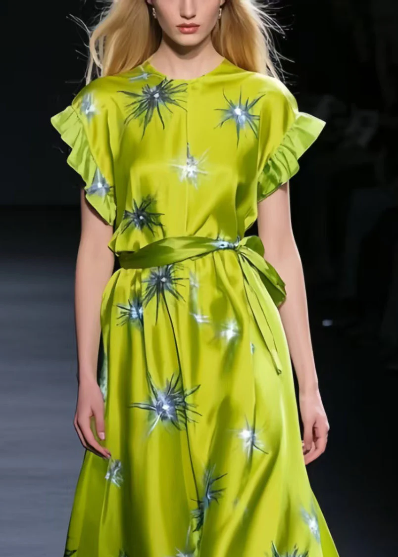Beautiful Grass Green Twinkling Star Print Silk Tunic Dress Summer - Image 2