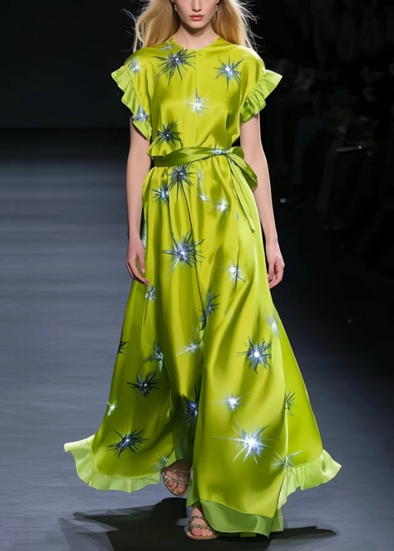 Beautiful Grass Green Twinkling Star Print Silk Tunic Dress Summer - Image 5