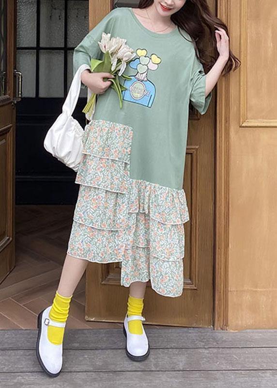 Beautiful Green Asymmetric Print Ankle Dress Summer