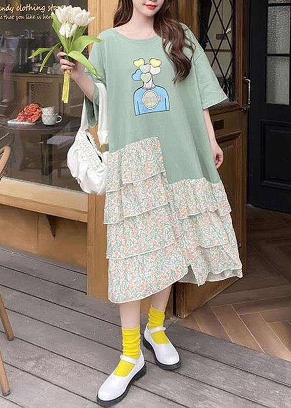 Beautiful Green Asymmetric Print Ankle Dress Summer - Image 2