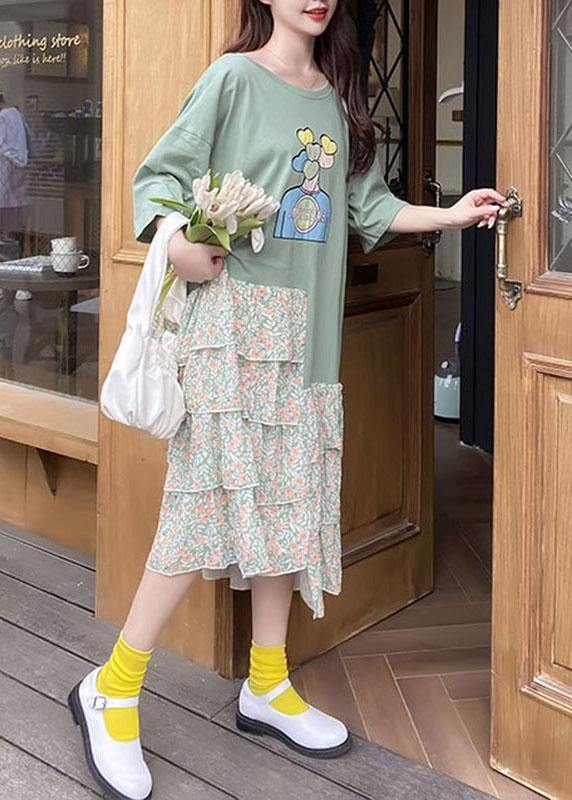 Beautiful Green Asymmetric Print Ankle Dress Summer - Image 3