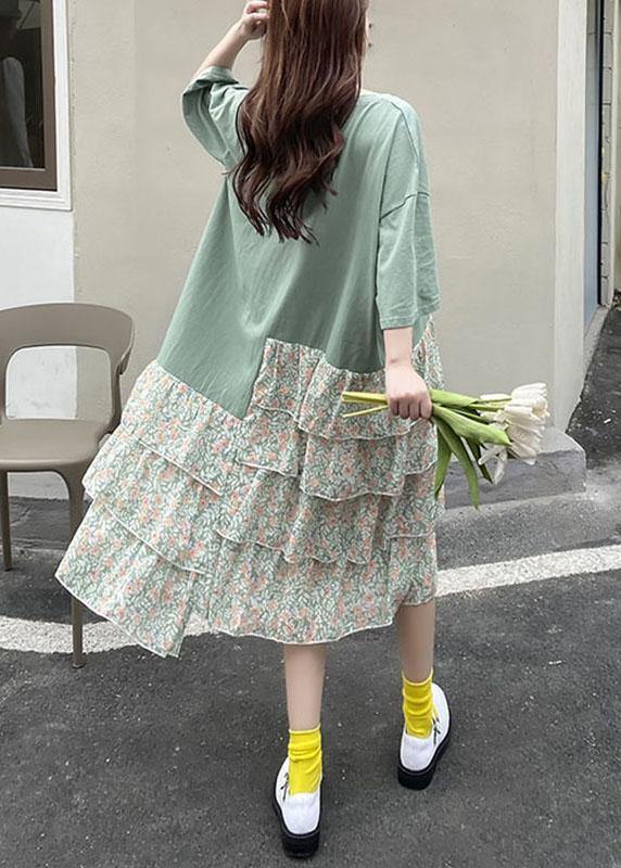 Beautiful Green Asymmetric Print Ankle Dress Summer - Image 4