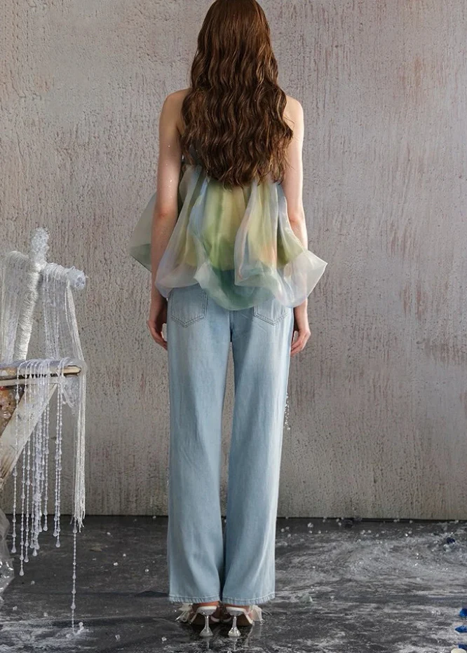 Beautiful Green Backless Print Chiffon Strapless Vests Summer - Image 4