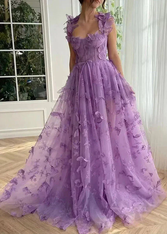 Beautiful Green Butterfly Side Open Tulle Maxi Dresses Sleeveless - Image 2