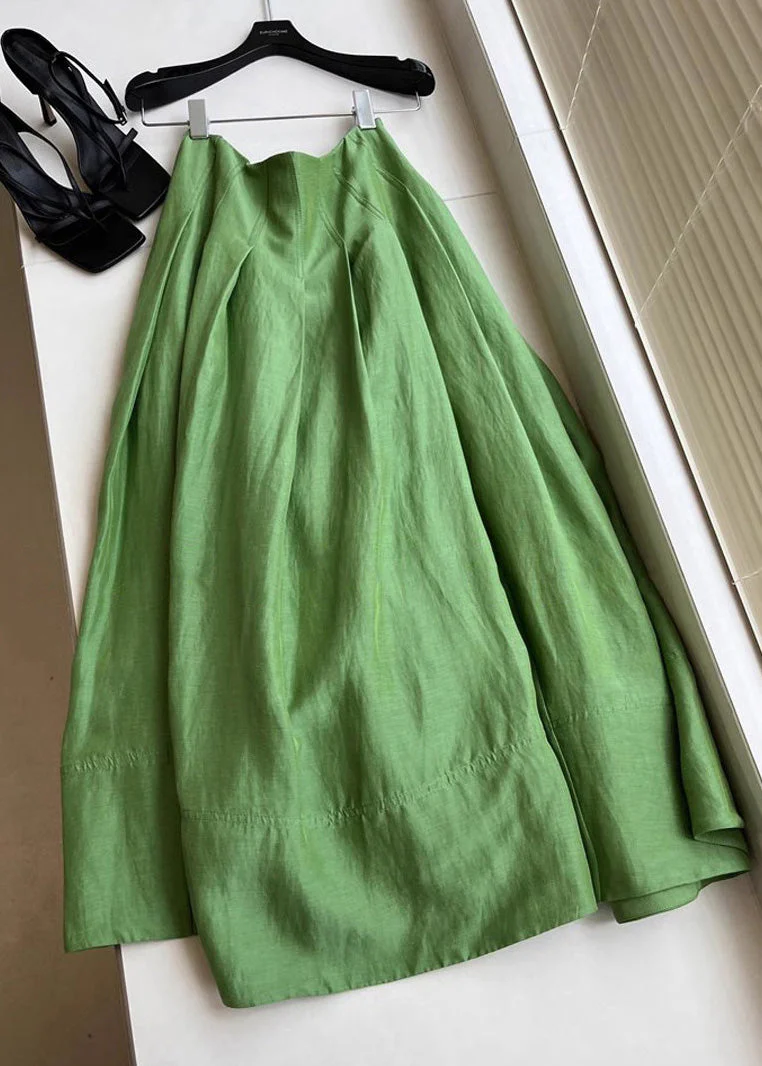 Beautiful Green High Waist Wrinkled Cotton Skirt Spring - Image 2