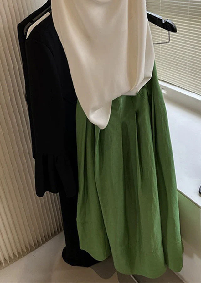 Beautiful Green High Waist Wrinkled Cotton Skirt Spring - Image 4