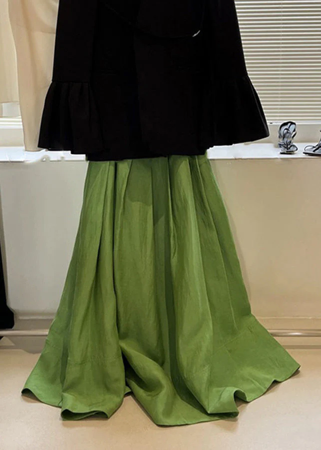 Beautiful Green High Waist Wrinkled Cotton Skirt Spring - Image 5